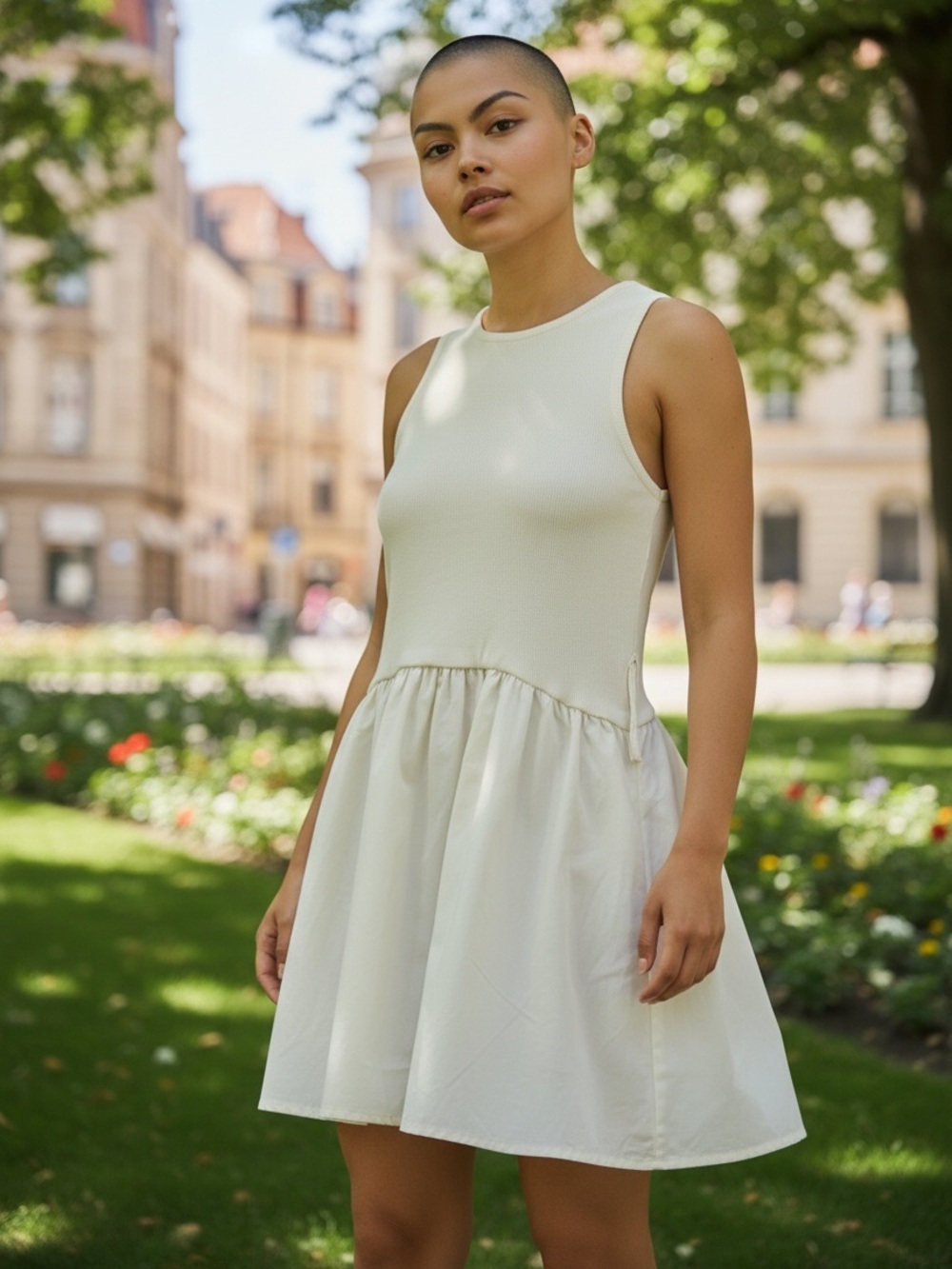 Zara Ribbed and Poplin Combination Mini Dress